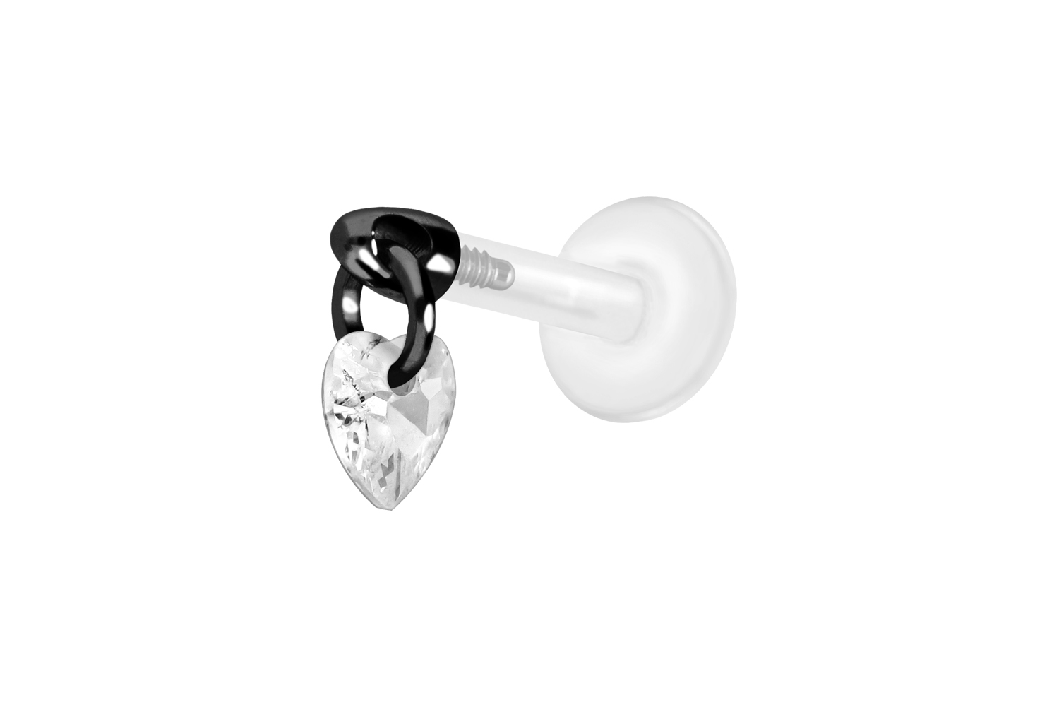 PTFE Labret Piercing mit Innengewinde + Titan-Aufsatz KRISTALLHERZ